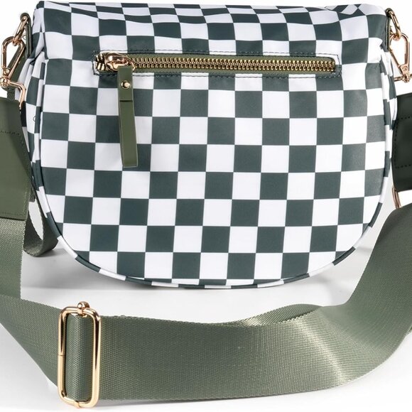 Spacious Checkered Nylon Crossbody Bag Bum Bag Checkered Handbags Wallets for Wo - Picture 2 of 6